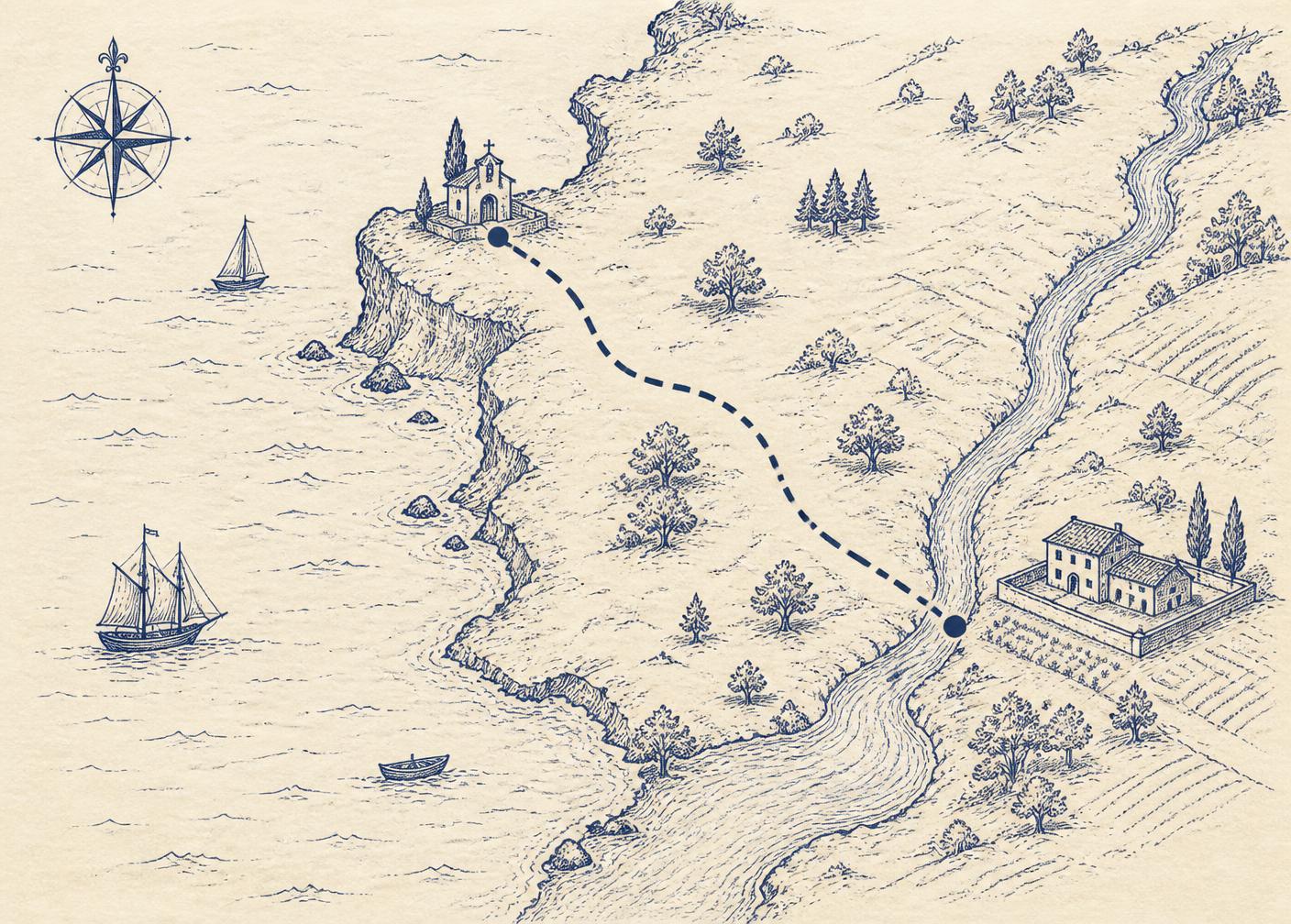 Mapa ilustrado do percurso entre a capela e a quinta