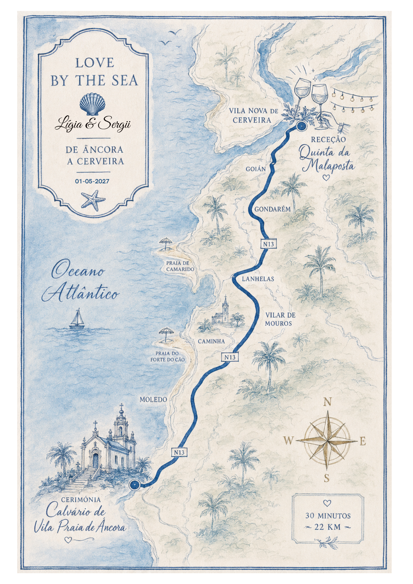 Mapa ilustrado do percurso entre a capela e a quinta
